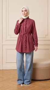ALANA LINEN CASUAL BLOUSE (BURGUNDY MAROON)