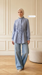 ALANA LINEN CASUAL BLOUSE (DENIM BLUE)