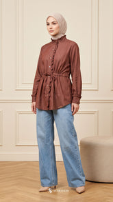 ALANA LINEN CASUAL BLOUSE (HERITAGE BROWN)