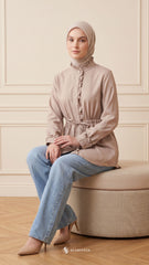 ALANA LINEN CASUAL BLOUSE (LINEN BROWN)