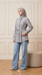 ALANA LINEN CASUAL BLOUSE (METALLIC SILVER)