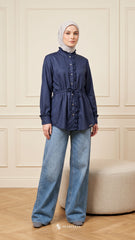 ALANA LINEN CASUAL BLOUSE (NAVY BLUE)