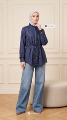 ALANA LINEN CASUAL BLOUSE (NAVY BLUE)