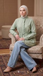ALANA LINEN CASUAL BLOUSE (SAGE BLOOM)