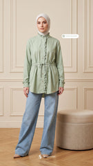 ALANA LINEN CASUAL BLOUSE (SAGE BLOOM)
