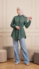ALANA LINEN CASUAL BLOUSE (VINTAGE GREEN)