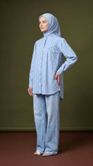 BRIA PLAID LINEN BLOUSE (BABY BLUE)