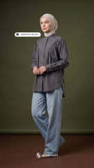 BRIA PLAID LINEN BLOUSE (GRAPHITE BLACK)