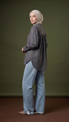 BRIA PLAID LINEN BLOUSE (GRAPHITE BLACK)