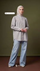 BRIA PLAID LINEN BLOUSE (SMOKY GREY)