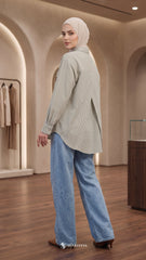ELVY STRIPE LINEN SHIRT (CHARCOAL TAUPE)