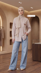 ELVY STRIPE LINEN SHIRT (COCOA BROWN)