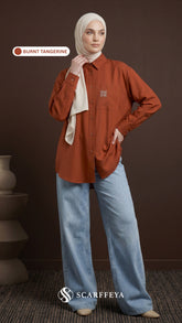 TARA CASUAL BLOUSE (BRICK TANGERINE)