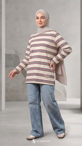 LISA STRIPE SHIRT (BEIGE MAROON NAVY)