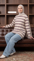 LISA STRIPE SHIRT (BEIGE MAROON NAVY)