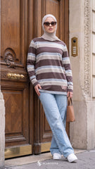 LISA STRIPE SHIRT (DARK BROWN TAUPE)