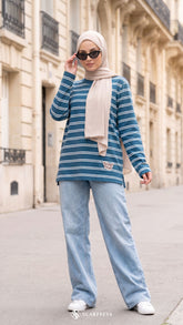 LISA STRIPE SHIRT (TEAL BLUE)