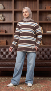 LISA STRIPE SHIRT (DARK BROWN BLUE)