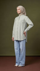 BRIA PLAID LINEN BLOUSE (MATCHA SAGE)