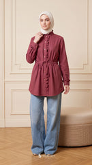 ALANA LINEN CASUAL BLOUSE (BURGUNDY MAROON)