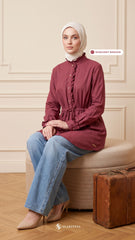 ALANA LINEN CASUAL BLOUSE (BURGUNDY MAROON)