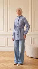 ALANA LINEN CASUAL BLOUSE (DENIM BLUE)