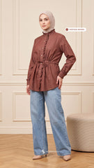ALANA LINEN CASUAL BLOUSE (HERITAGE BROWN)