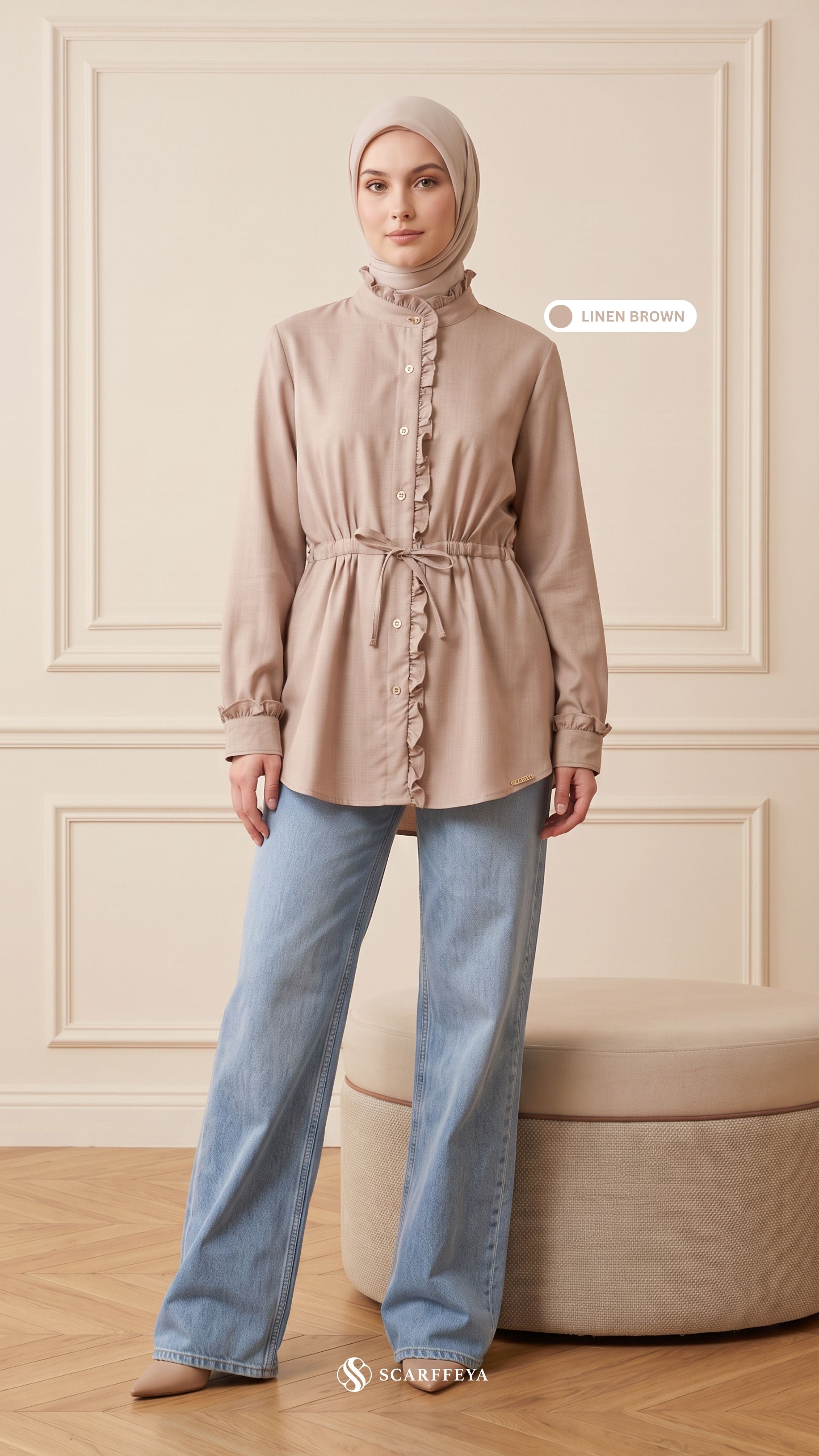 ALANA LINEN CASUAL BLOUSE (LINEN BROWN)