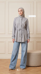 ALANA LINEN CASUAL BLOUSE (METALLIC SILVER)