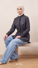 ALANA LINEN CASUAL BLOUSE (ONYX BLACK)