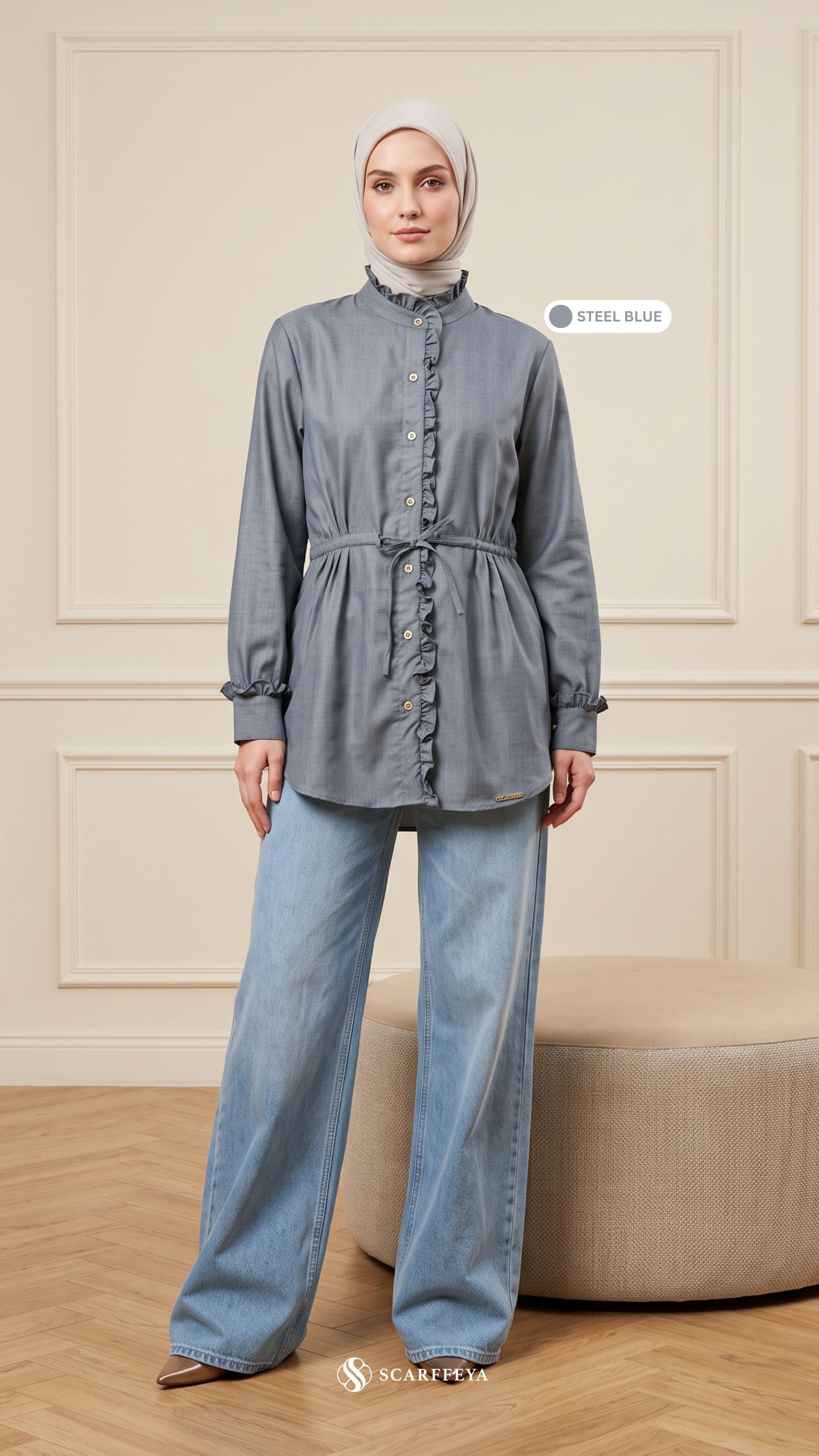 ALANA LINEN CASUAL BLOUSE (STEEL BLUE)