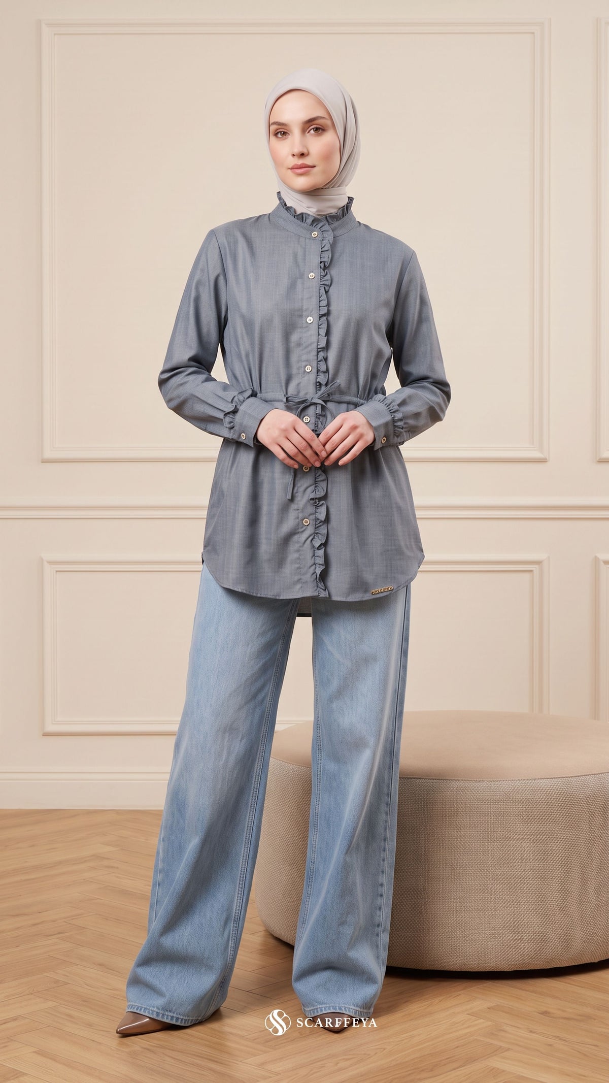 ALANA LINEN CASUAL BLOUSE (STEEL BLUE)