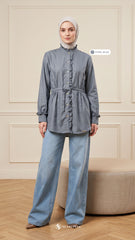 ALANA LINEN CASUAL BLOUSE (STEEL BLUE)