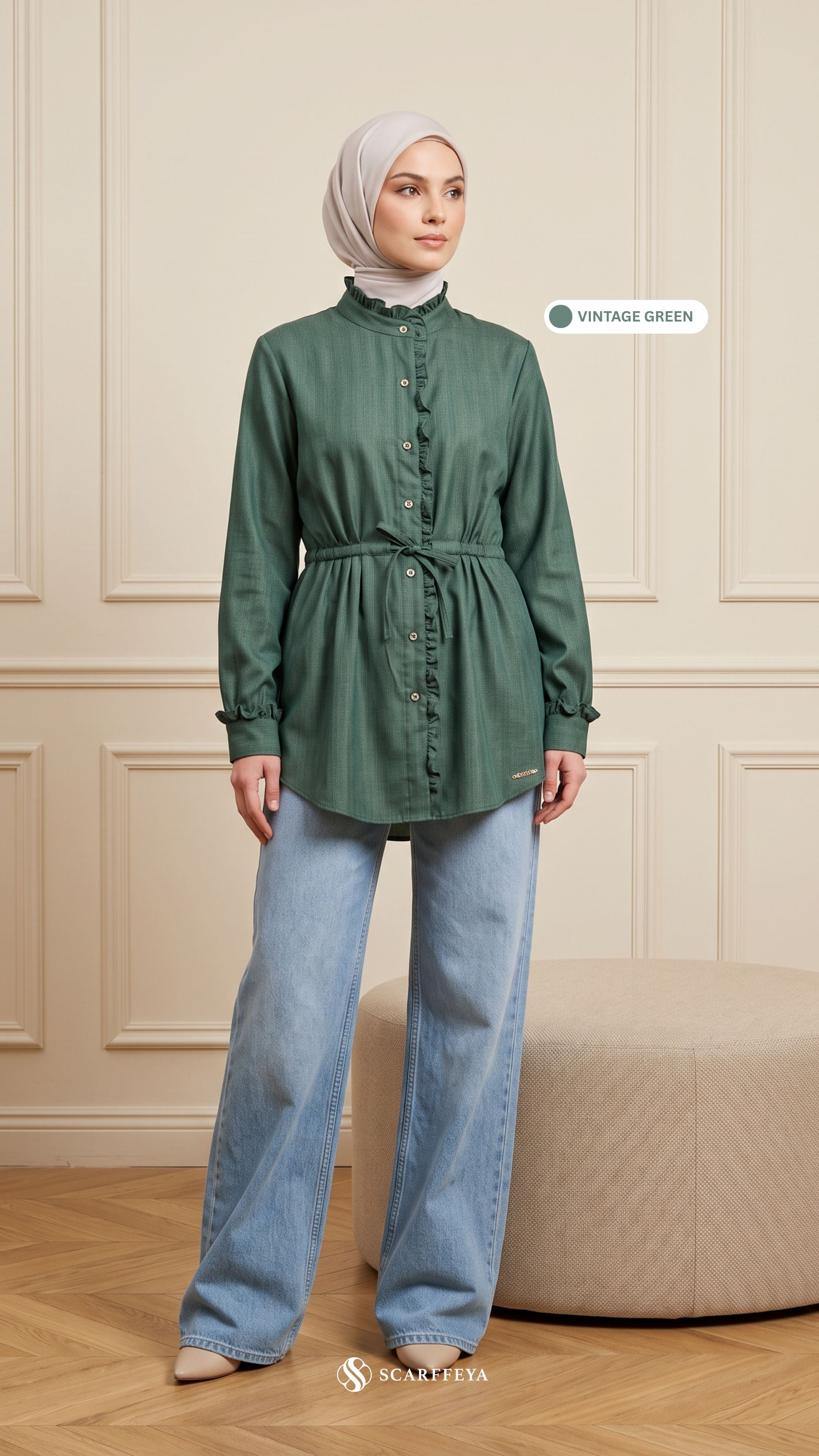 ALANA LINEN CASUAL BLOUSE (VINTAGE GREEN)