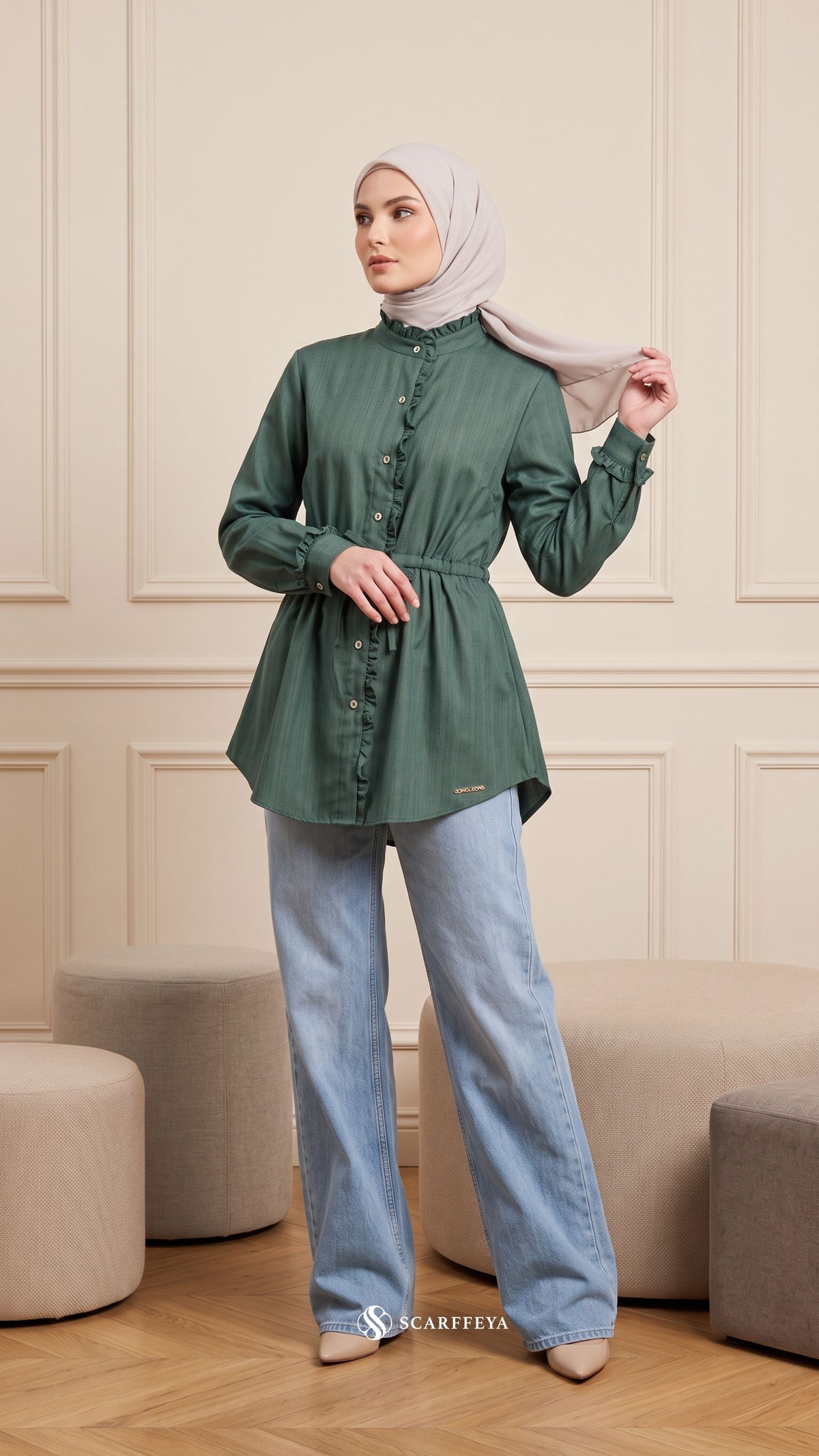 ALANA LINEN CASUAL BLOUSE (VINTAGE GREEN)