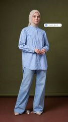 BRIA PLAID LINEN BLOUSE (BABY BLUE)