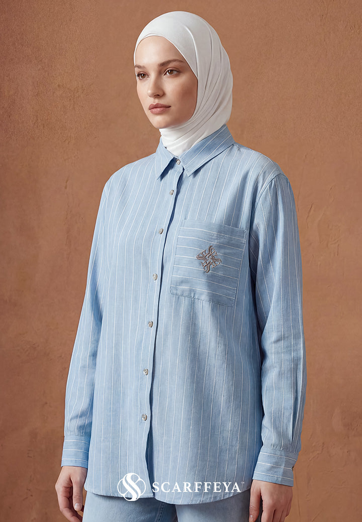 GINA STRIPE BLOUSE (ASH BLUE)