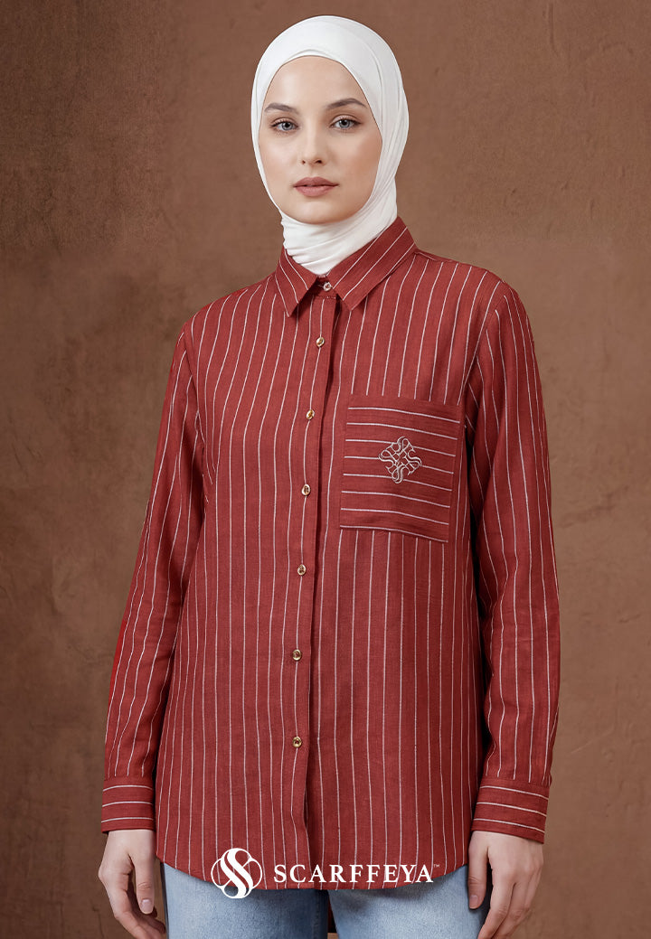 GINA STRIPE BLOUSE (BRICK TANGERINE)