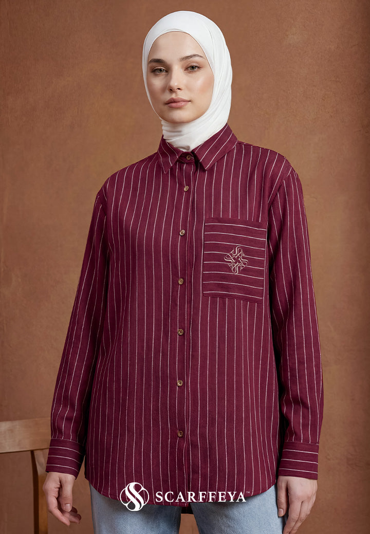 GINA STRIPE BLOUSE (BURGUNDY MAROON)