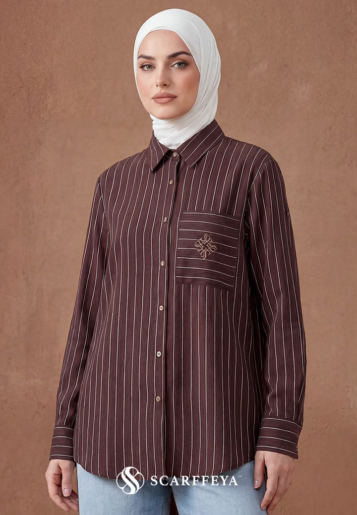 GINA STRIPE BLOUSE (RICH BROWN)