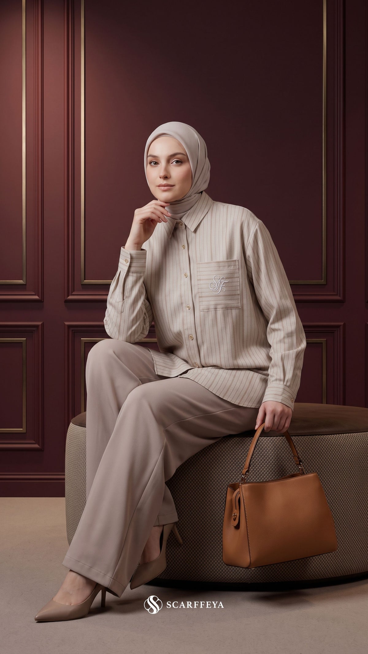 ALYS LINEN SILK STRIPE (CASHMERE BROWN)