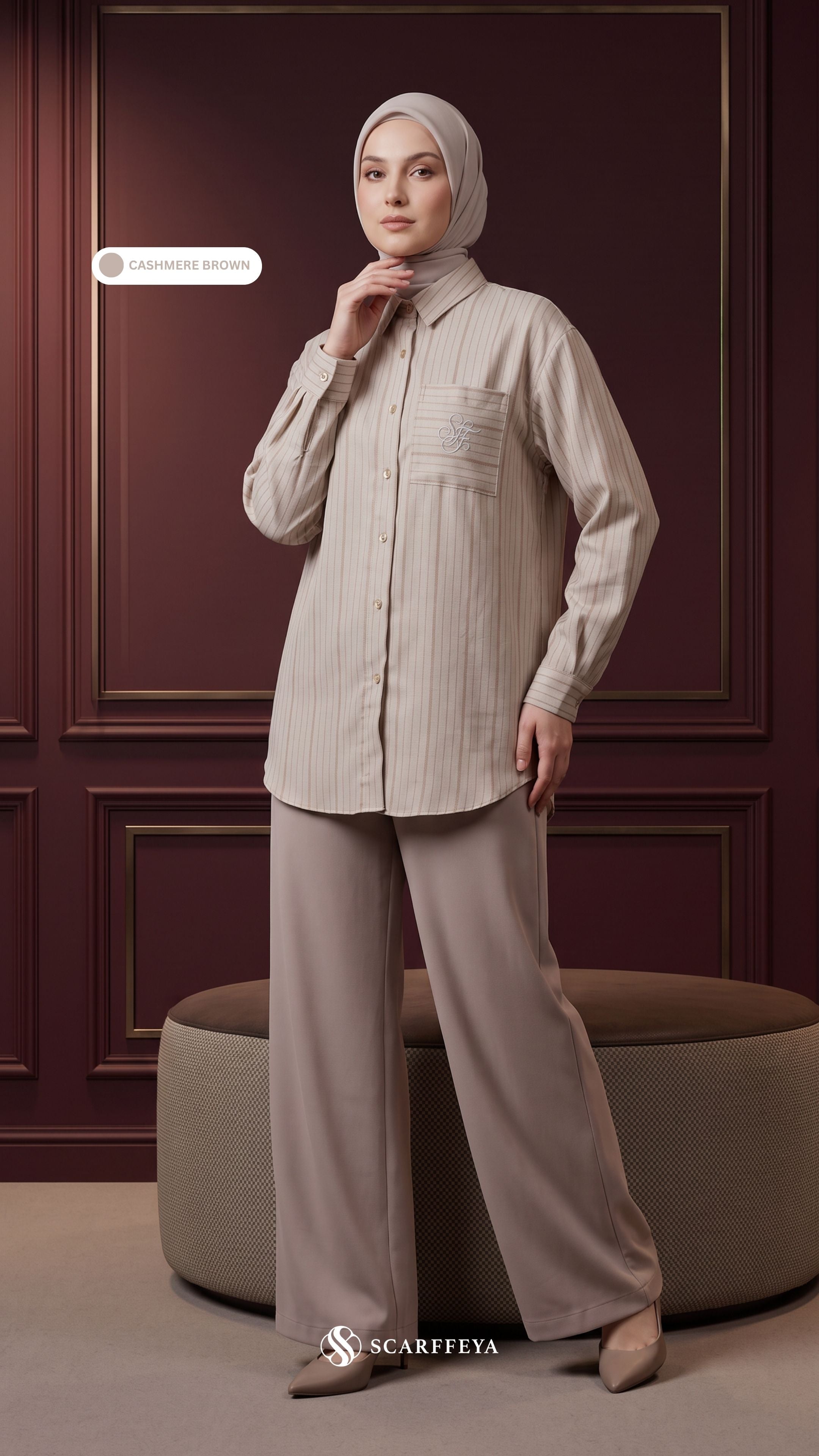 ALYS LINEN SILK STRIPE (CASHMERE BROWN)