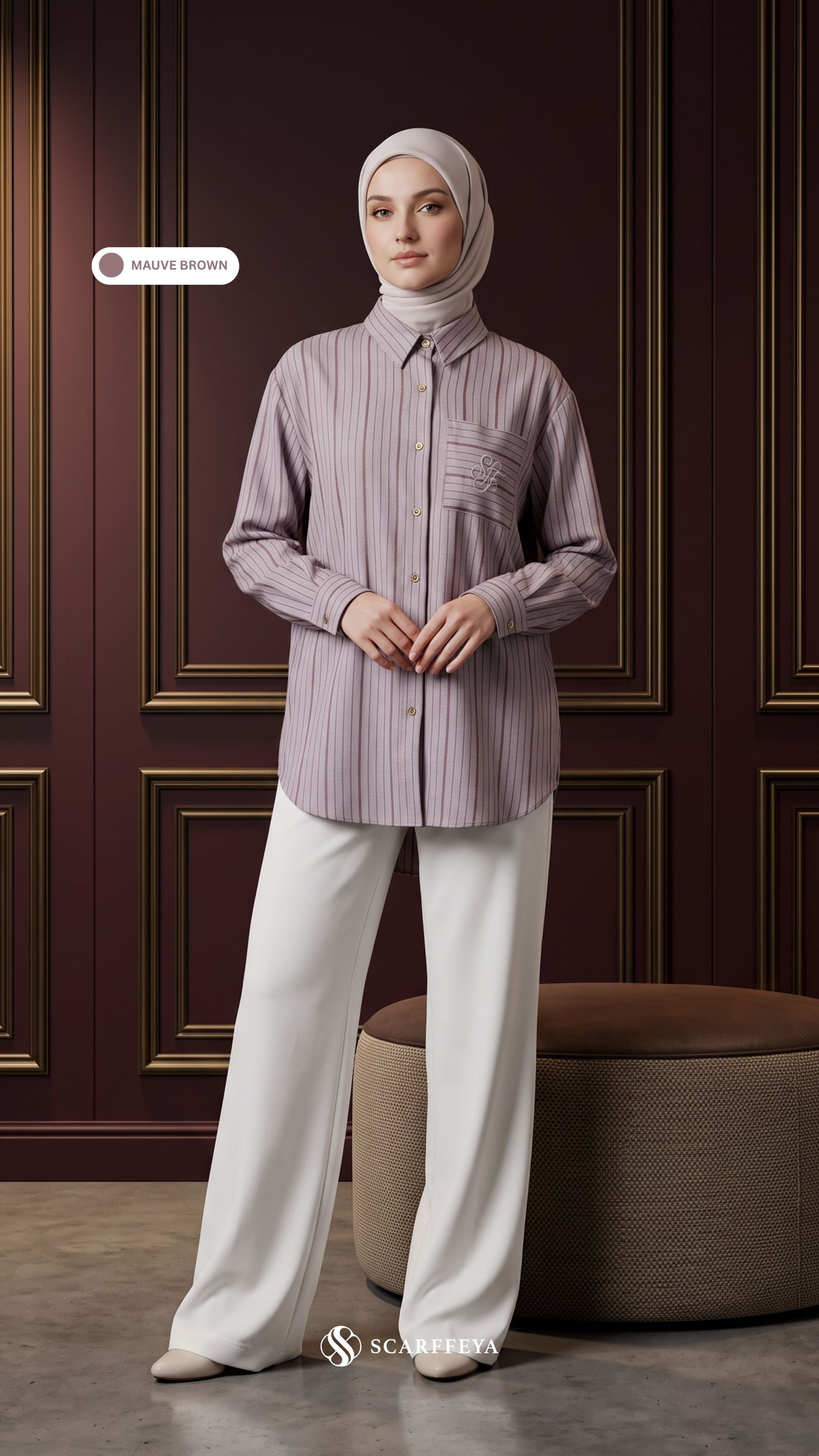 ALYS LINEN SILK STRIPE (MAUVE BROWN)