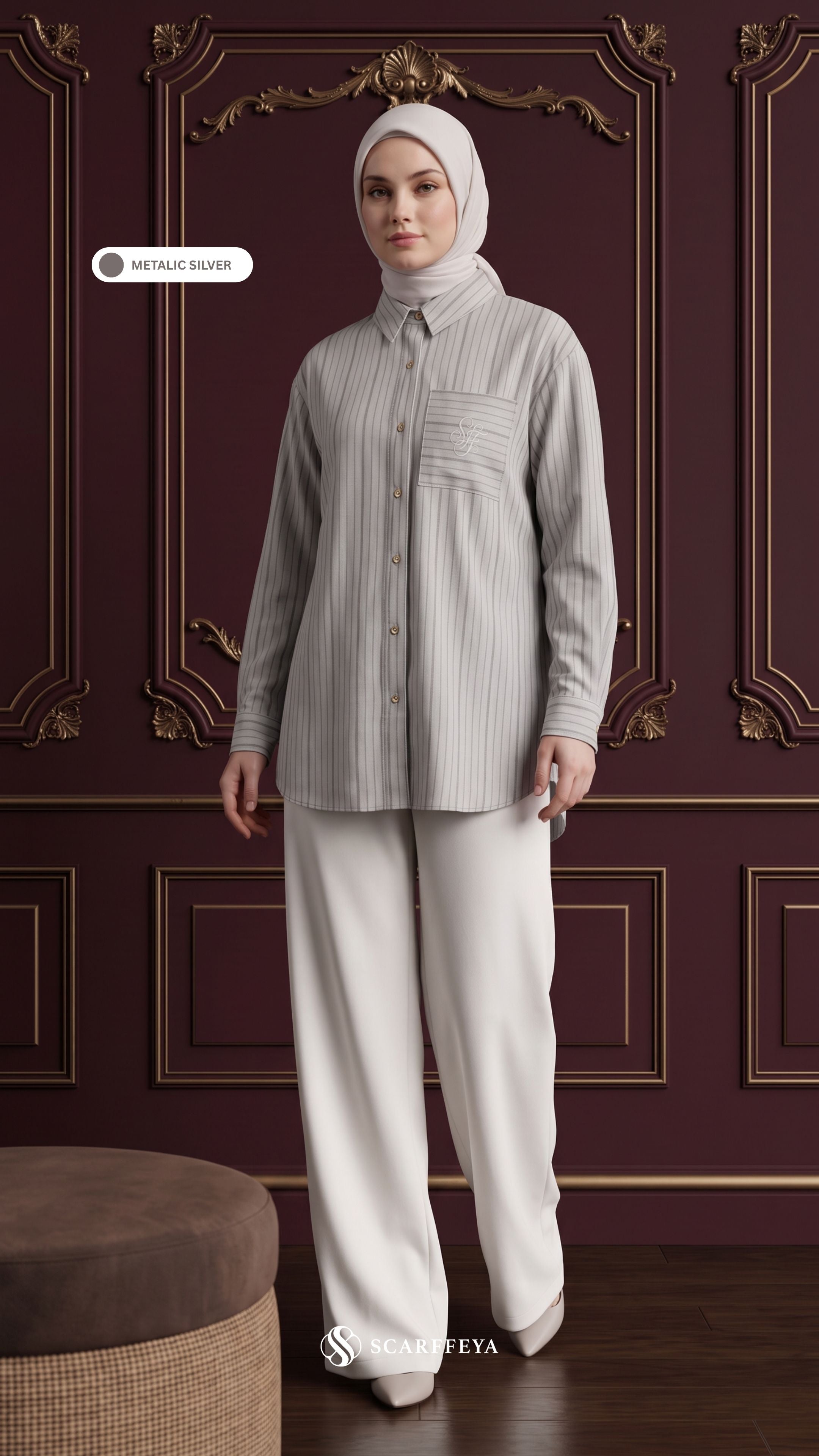 ALYS LINEN SILK STRIPE (METALLIC SILVER)