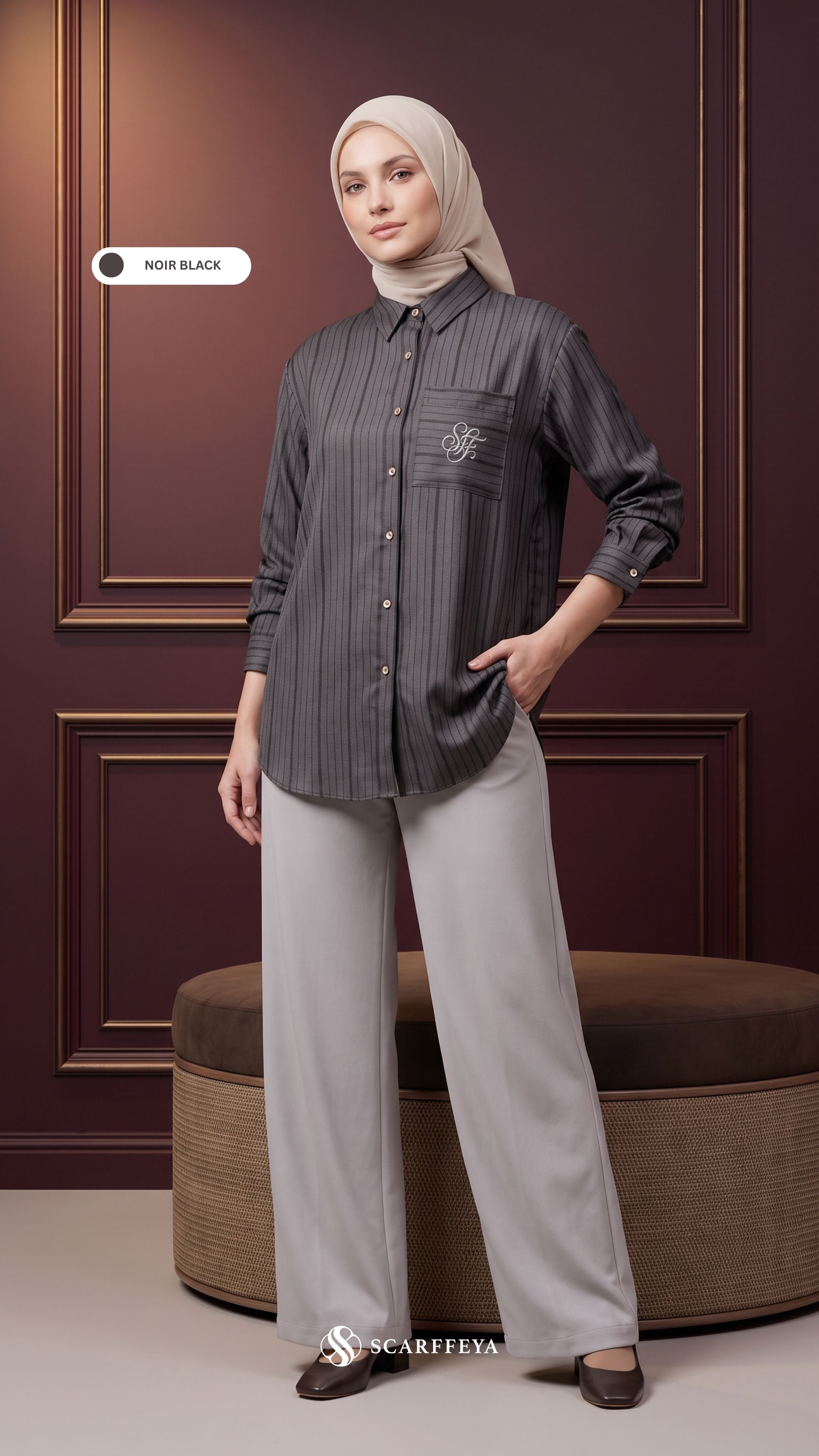ALYS LINEN SILK STRIPE (NOIR BLACK)