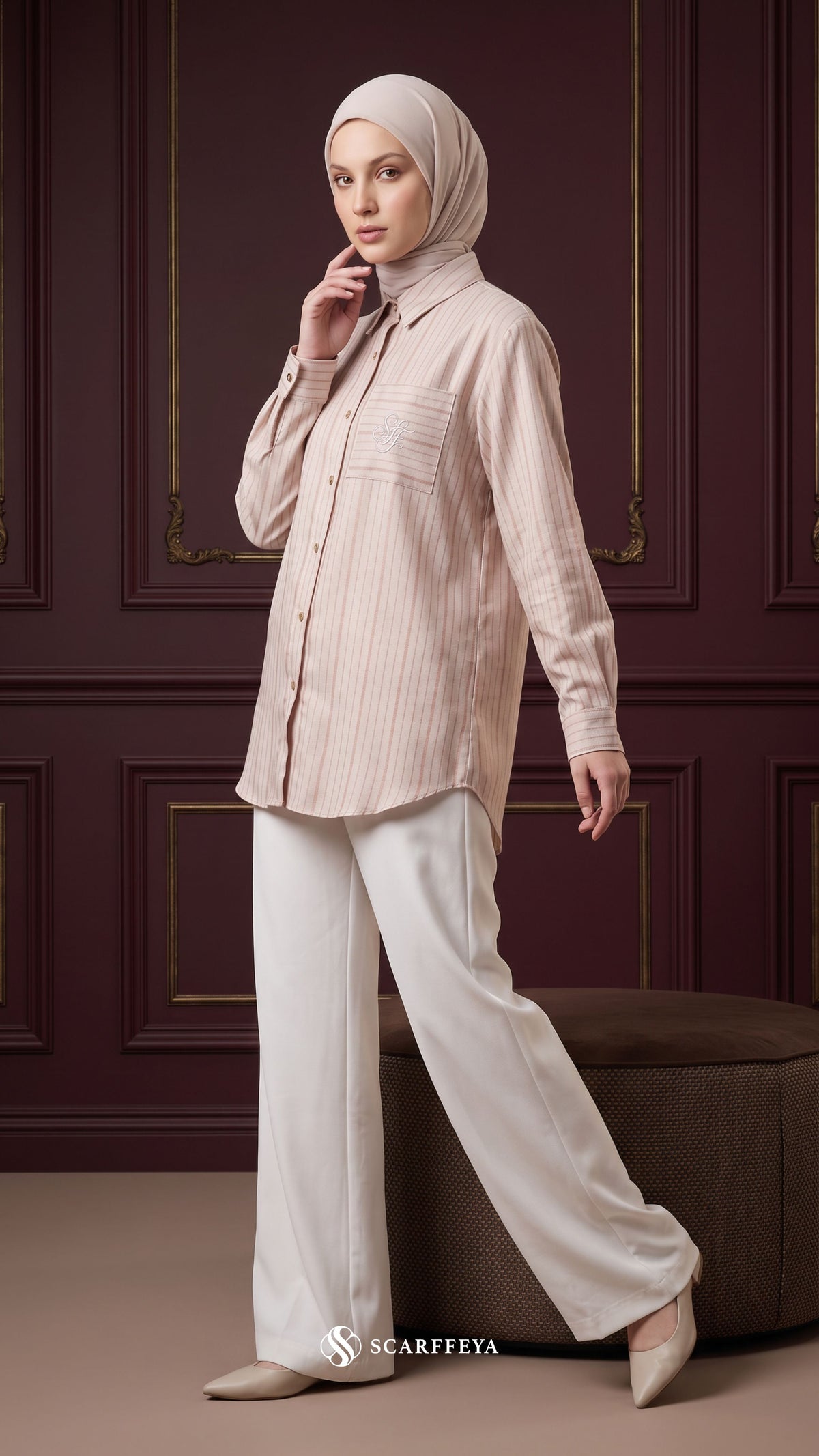 ALYS LINEN SILK STRIPE (NUDE BROWN)