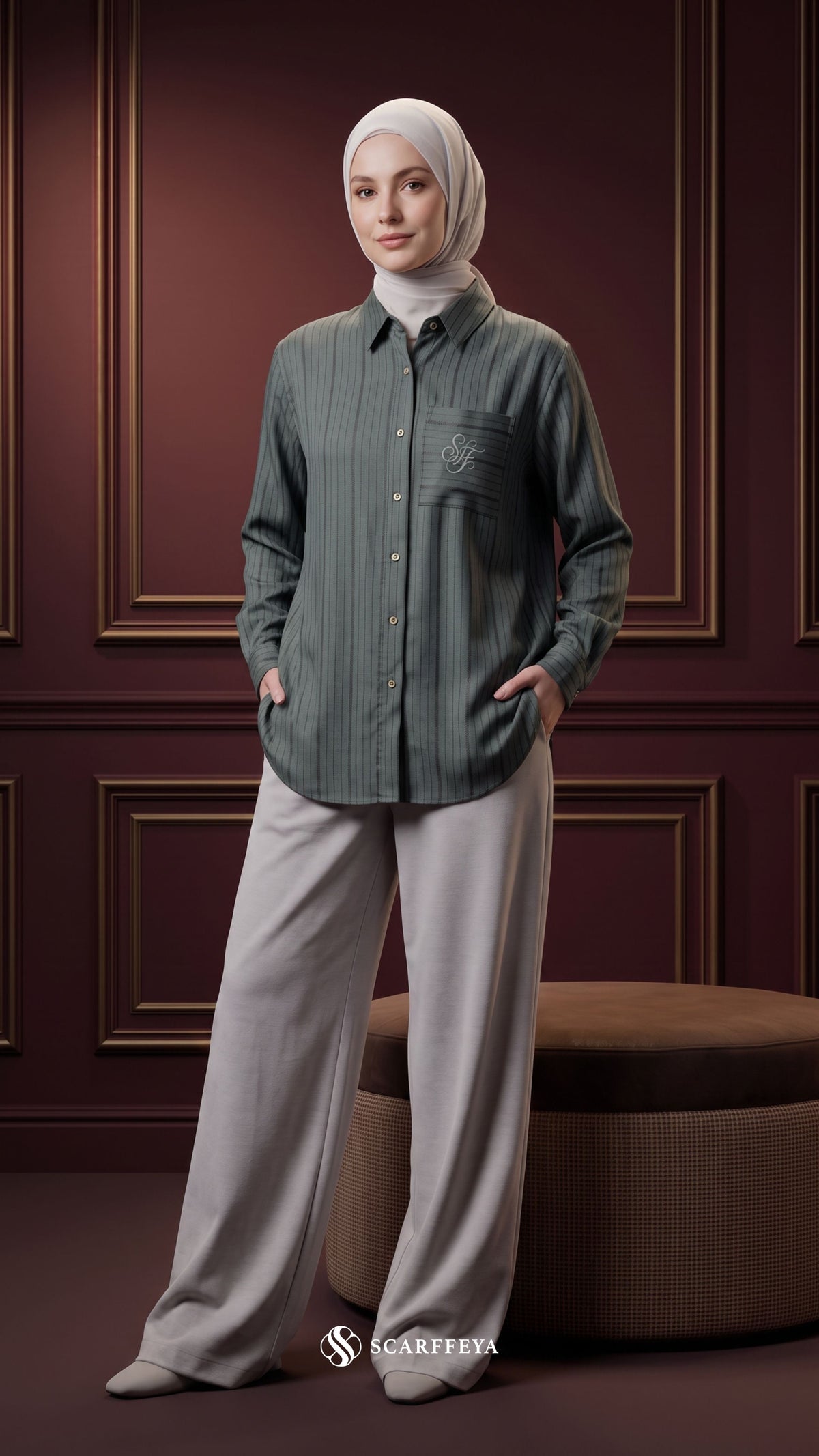 ALYS LINEN SILK STRIPE (PEWTER GREEN)