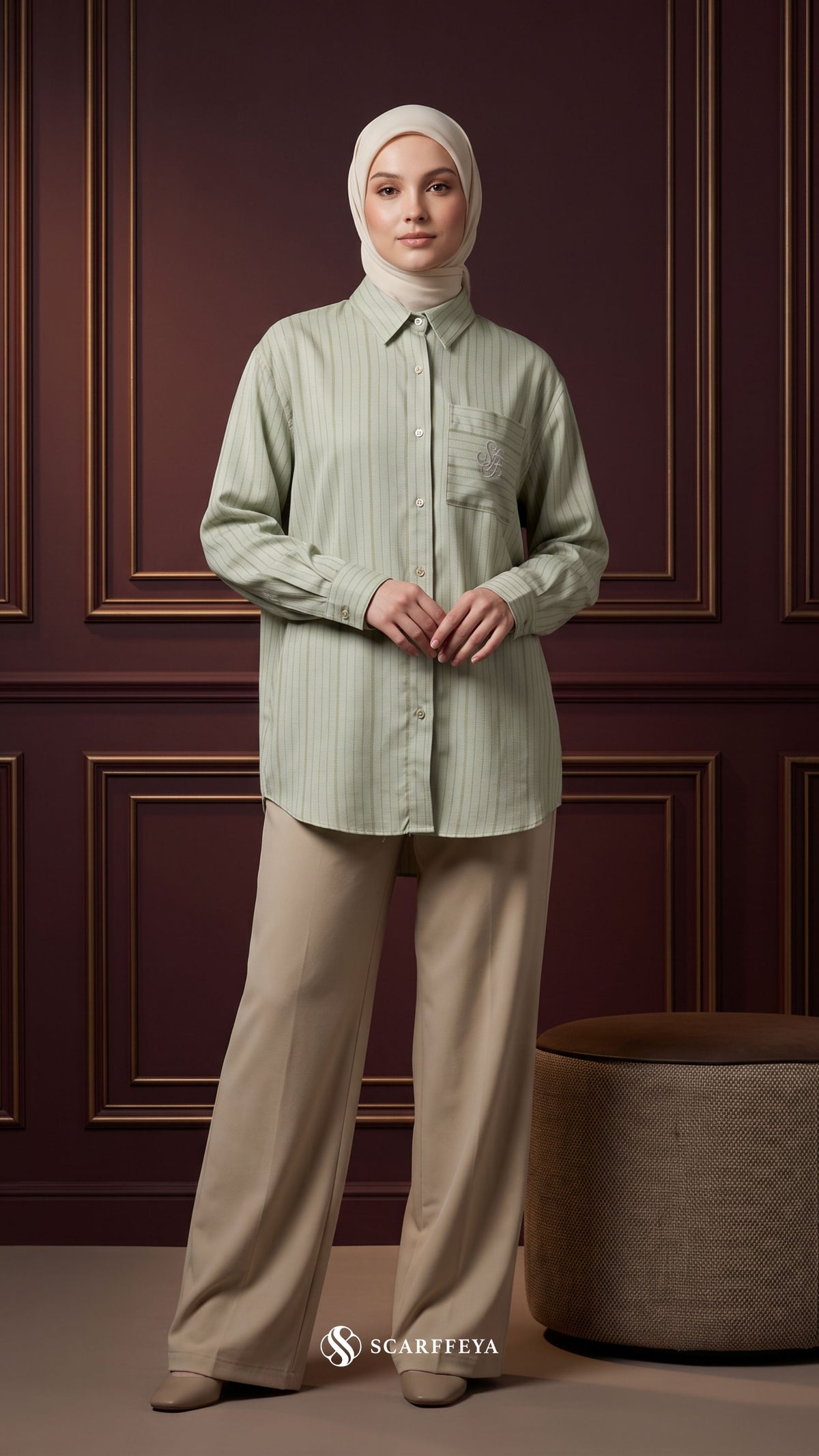 ALYS LINEN SILK STRIPE (SAGE GREEN)