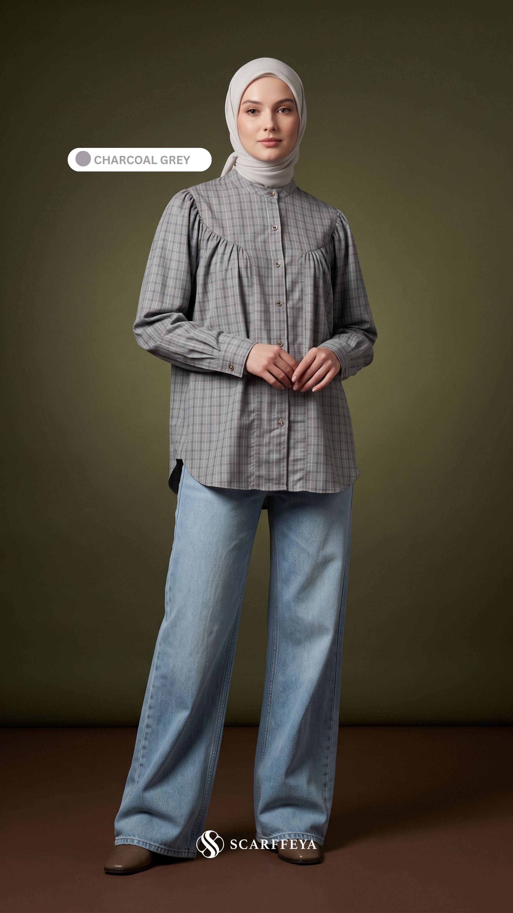 BRIA PLAID LINEN BLOUSE (CHARCOAL GREY)