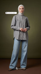 BRIA PLAID LINEN BLOUSE (CHARCOAL GREY)
